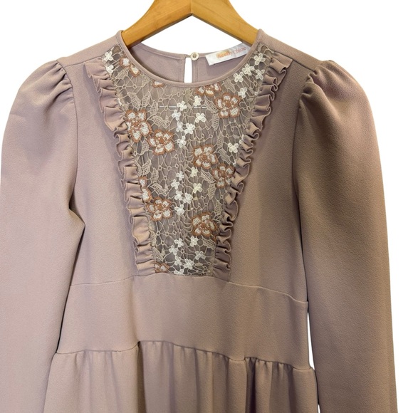See By Chloe Blush Pink Long Sleeve Dress with Lace sz 38 4/6 - Picture 2 of 16